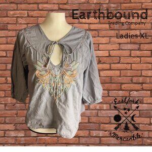 Earthbound Trading Co. Ladies Peasant Style Embroidered Blouse, XL